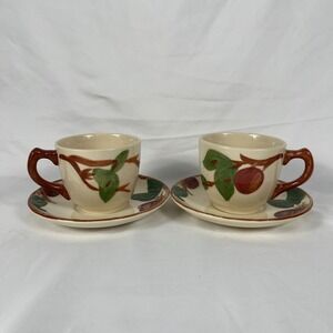 Vintage FRANCISCAN Apple Earthenware Set of 2 Tea Cups And Saucers USA (#2)‎